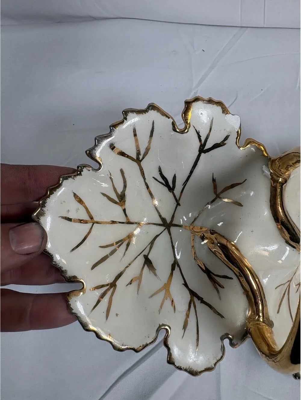 Porcelain Double Sides Leaf Candy Dish Gold Leaf